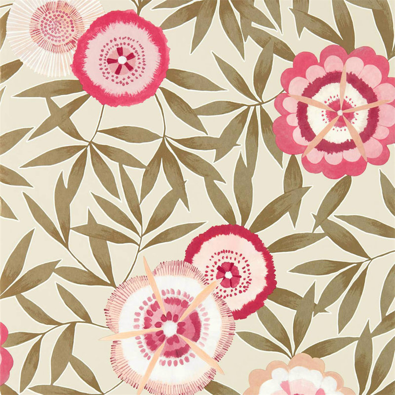 Komovi 10.05m x 52cm Lagoon/Gold Wallpaper Roll, Azalea/Gilver