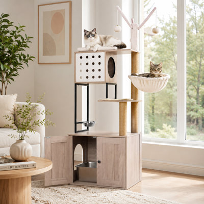 Arbre à chat, litière, hamac, bol à nourriture et poteau à griffes intégré H 63,2 po (l) 23,4 po (P) 17,9 po (P)