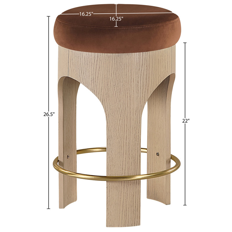 Tabouret de comptoir rembourré en velours Bocceli, Velours cognac, Naturel