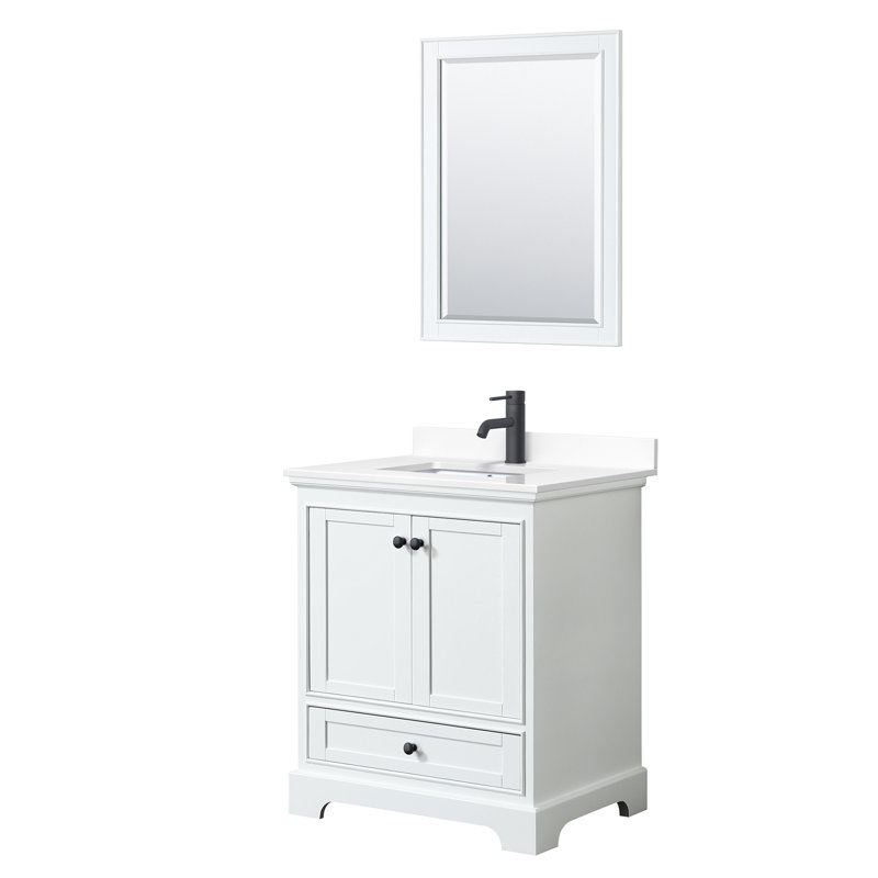 Deborah 30'' Single Bathroom Vanity with Marble Top, White, White Cultured Marble, Polished Chrome