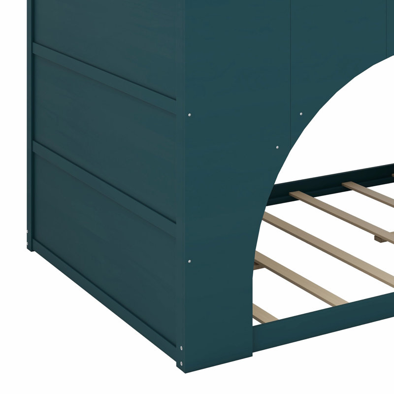 Lit superposé avec éclairage DEL et structure renforcée pour chambres d'enfants modernes, Lit double, Green+Natural