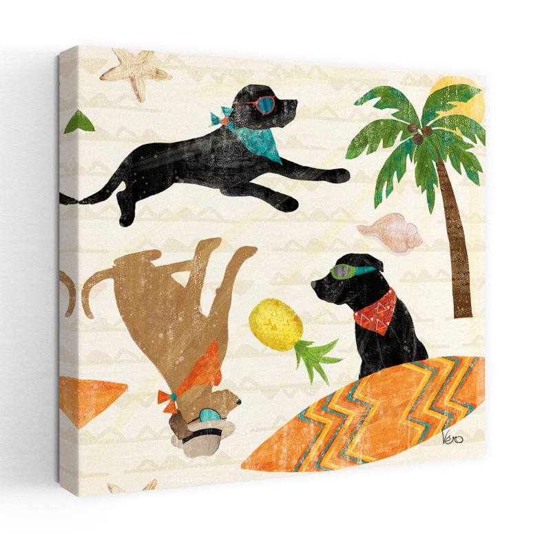 Good Good Vibes Pattern Ib Abstract Palm Tree Starfish Dog Coastal Art, H 48 po x l 48 po