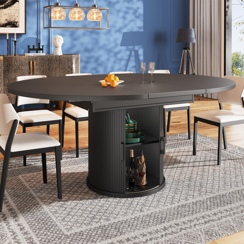 Extendable Round Dining Table, Black