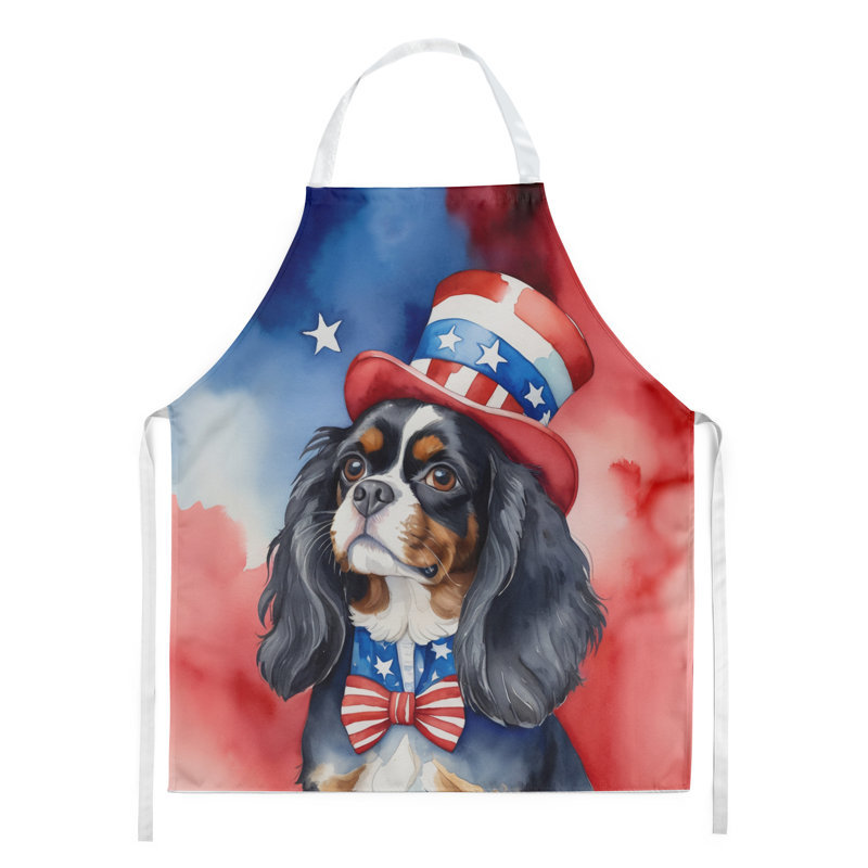 Patriotic American Apron, Black Cavalier Spaniel