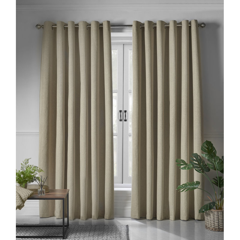 Bechard Blackout Linen Look Ring Top Curtains, 228cm Width x 228cm Drop, Beige