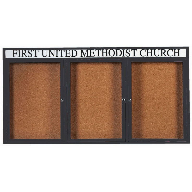 Illuminated Enclosed Wall Mounted Bulletin Board, Bronze Anodized, Three, 36" H x 72" W