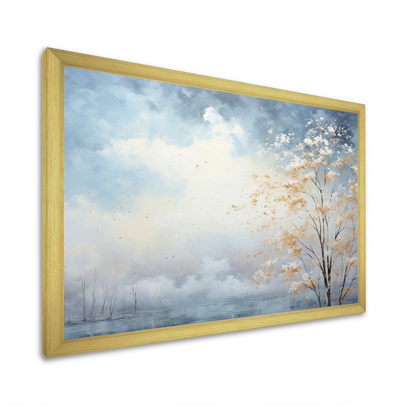 " Clouds Canopy Pointillism Landscape II ", 24" H x 32" W x 1" D, Gold Picture Framed