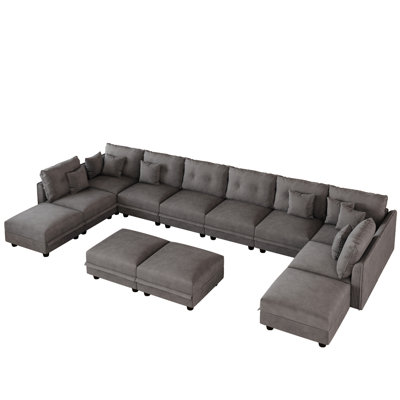 12 Seat Corduroy Convertible Modular Sectional Sofa With Storage, 8 Back Cushion 8 Throw Pillow
