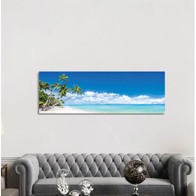 Beach Panorama With Palm Trees by Jan Becke - Wrapped Canvas Panoramic Print