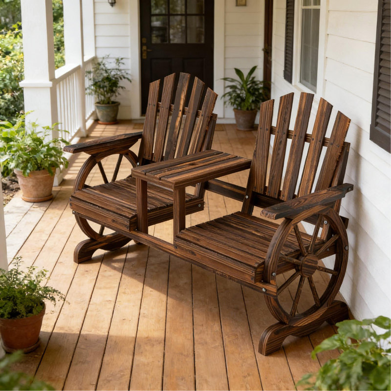 Stable Patio Bench, 2-Seat Wooden Garden Bench