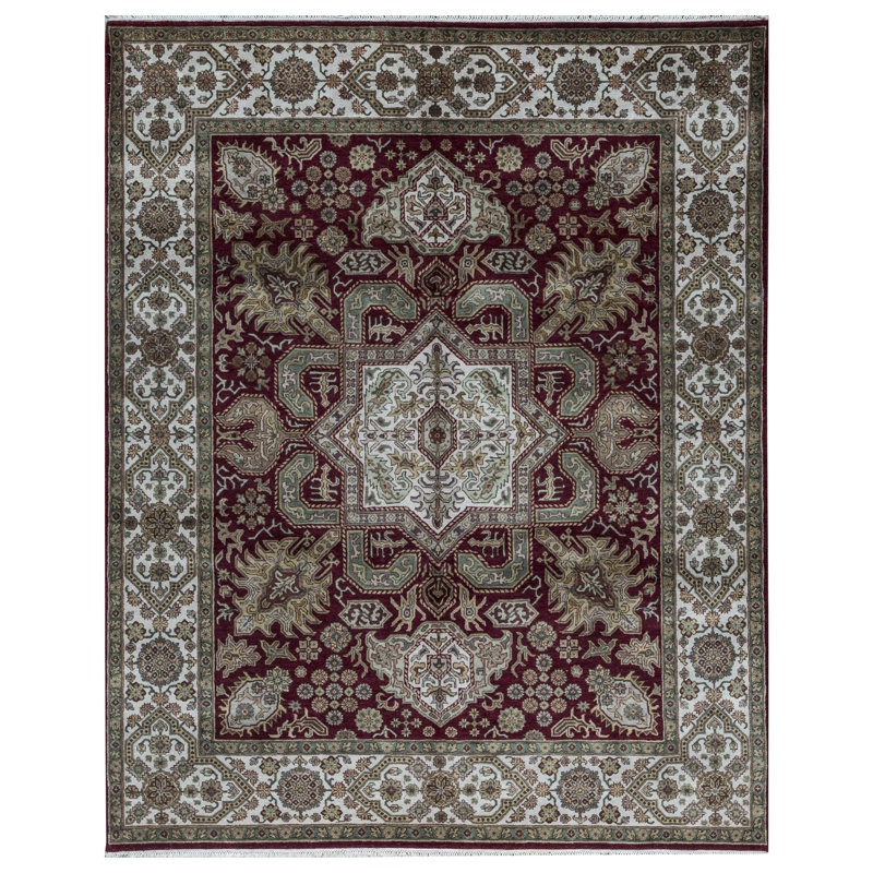 Tapis rouge et ivoire noué à la main de haute qualité