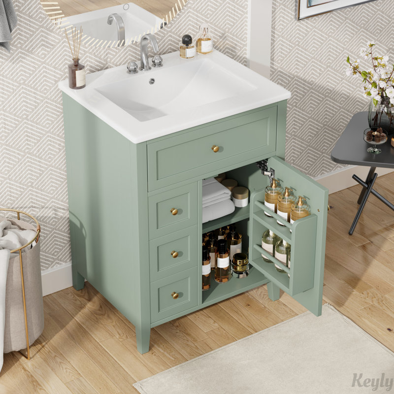 Meuble-lavabo 24 po avec lavabo, tablettes réglables, Vert