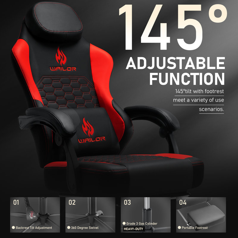 Red and Black Ergonomic Gaming Chair with Massage and Footrest