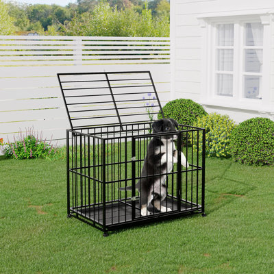 Heavy Duty Stainless Steel Dog Crate for Large Breeds – Escape-Proof, Chew-Resistant Kennel, Locking Wheels, Removable Tray, Collapsible, Furniture-Style, Indoor/Outdoor, XXL Secure, Size: 36 Inches