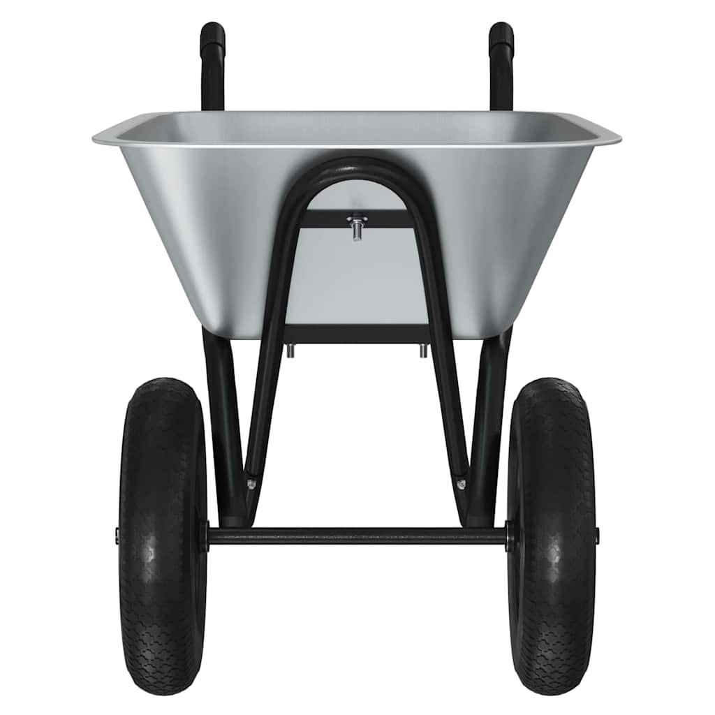 vidaXL Wheelbarrow Silver and Black Steel Outdoor Gardening Tools Cart Rugged
