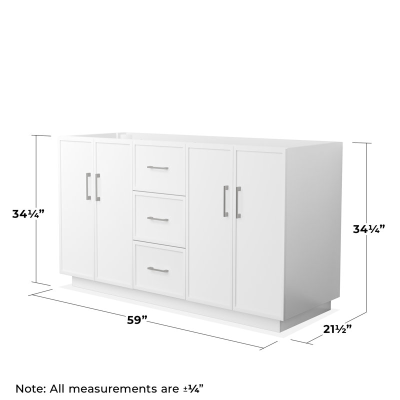 Elan TK 59" Freestanding Double Bathroom Vanity Base Only, Brushed Nickel, White