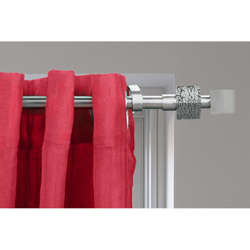 Tringle à rideaux simple réglable avec embouts carrés texturés - Argent (50 à 82 pouces), Argent