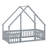 Wooden House Shaped Floor Bed With Fence And Guardrails-624547075