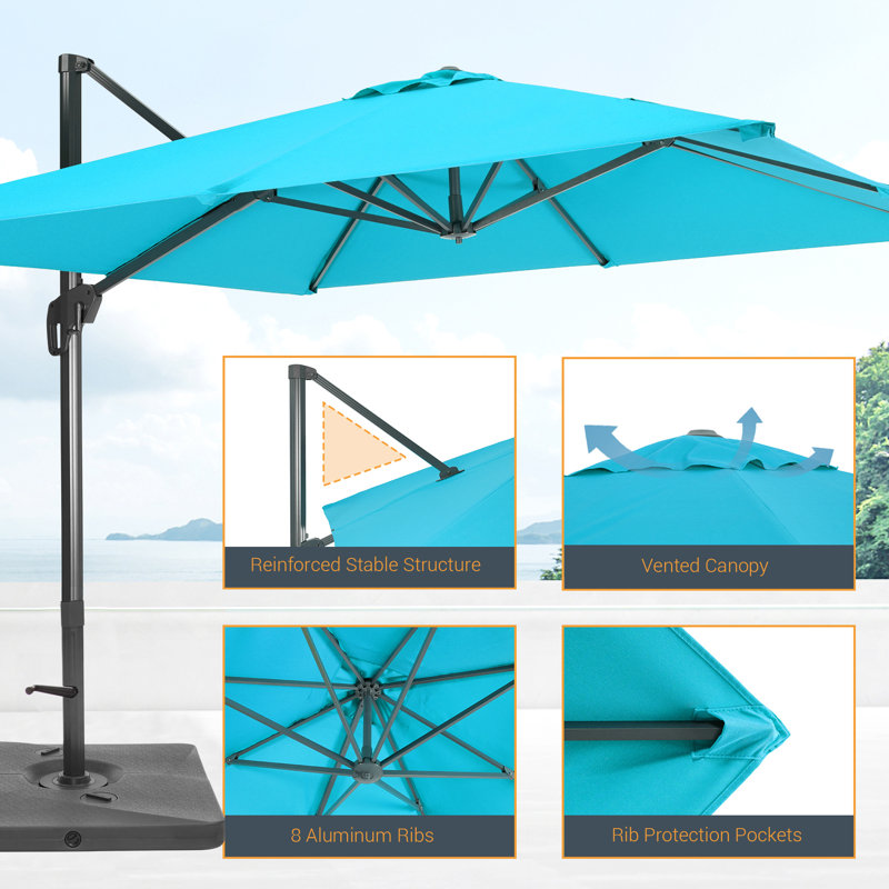Parasol en porte-à-faux 10 x 10 pi avec base Setareh, Bleu lac