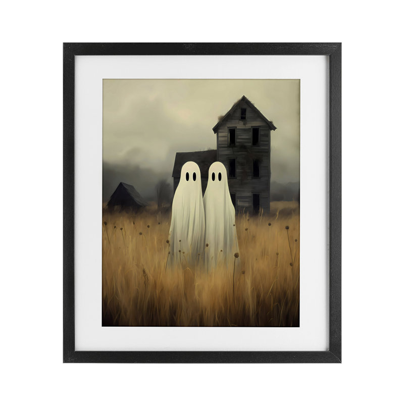 «Spooky Farmhouse Ghost Duo», reproduction encadrée sous verre, design par LSR Design Studio, H 16 po x l 13 po