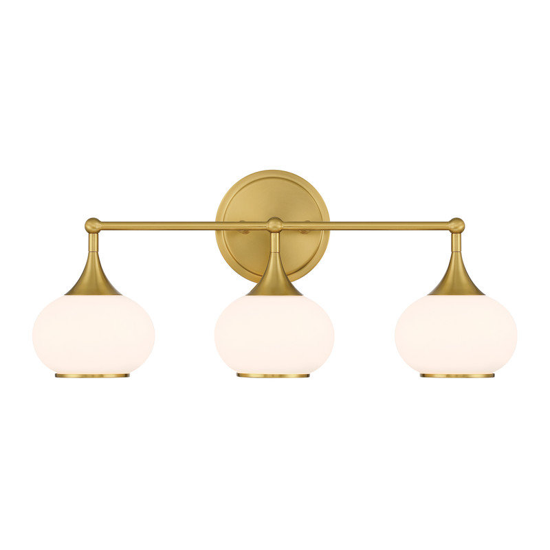 Dimmable Bathroom Wall Light with White Glass Shades, 3, Antique Brass, 27cm H x 60.8cm W x 18.9cm D 