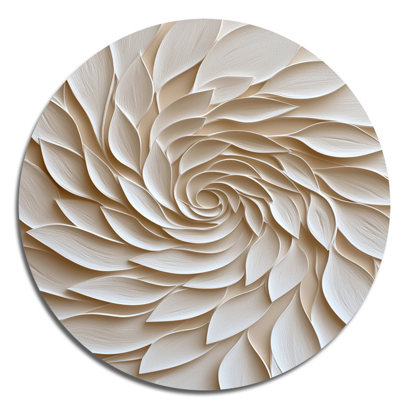 «White Cream Floral Spiral», art mural rond floral abstrait, art mural rond en métal Modern Botanicals, H 36 po x l 36 po