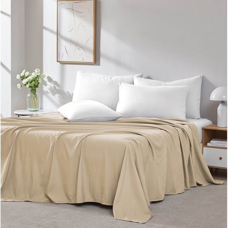 Vilano Oversized 132 inch x 110 inch Microfiber XL Flat Sheet wrinkle resistant for deep mattresses, Sand