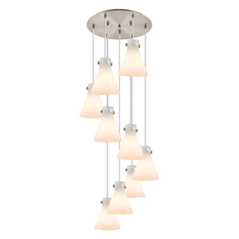 Luminaire suspendu grappe 9 lumières Amrith, Blanc, Nickel satiné brossé