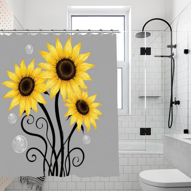 Rideaux de douche jaunes tournesols et tourbillons, 71 x 71, Gray Yellow Sunflowers & Swirls