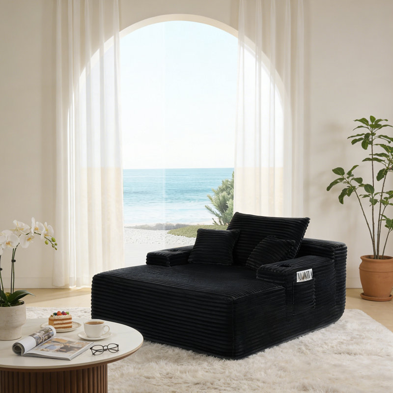 Chaise longue convertible avec accoudoirs larges et coussins décoratifs, Noir