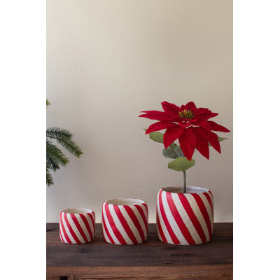  Christmas Concrete 7'' Tall Candy Cane Planters – Holiday Plant Pots – 2x Set of 3