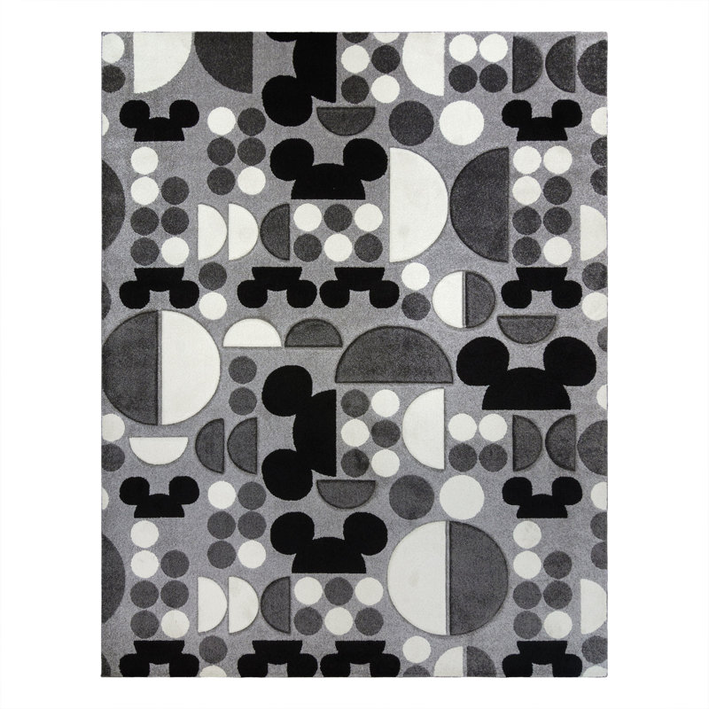 Licensed Disney Bravo Mickey Mouse Spheres Black/White/Gray Indoor Area Rug, Rectangle 5'3" x 7'