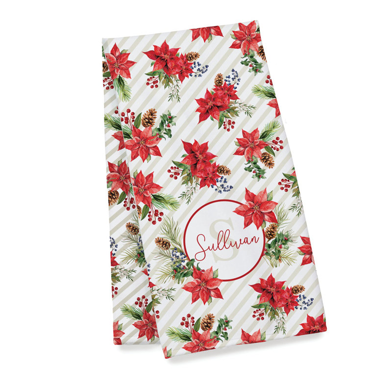 Holiday Poinsettia Name & Initial Hand Towel