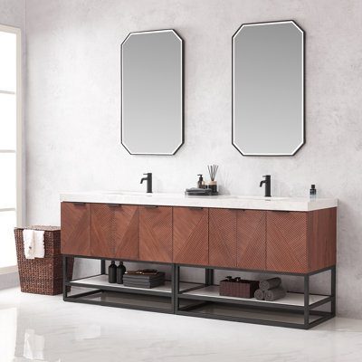 Mahon 84'' Free Standing Double Bathroom Vanity with Cultured Marble Top