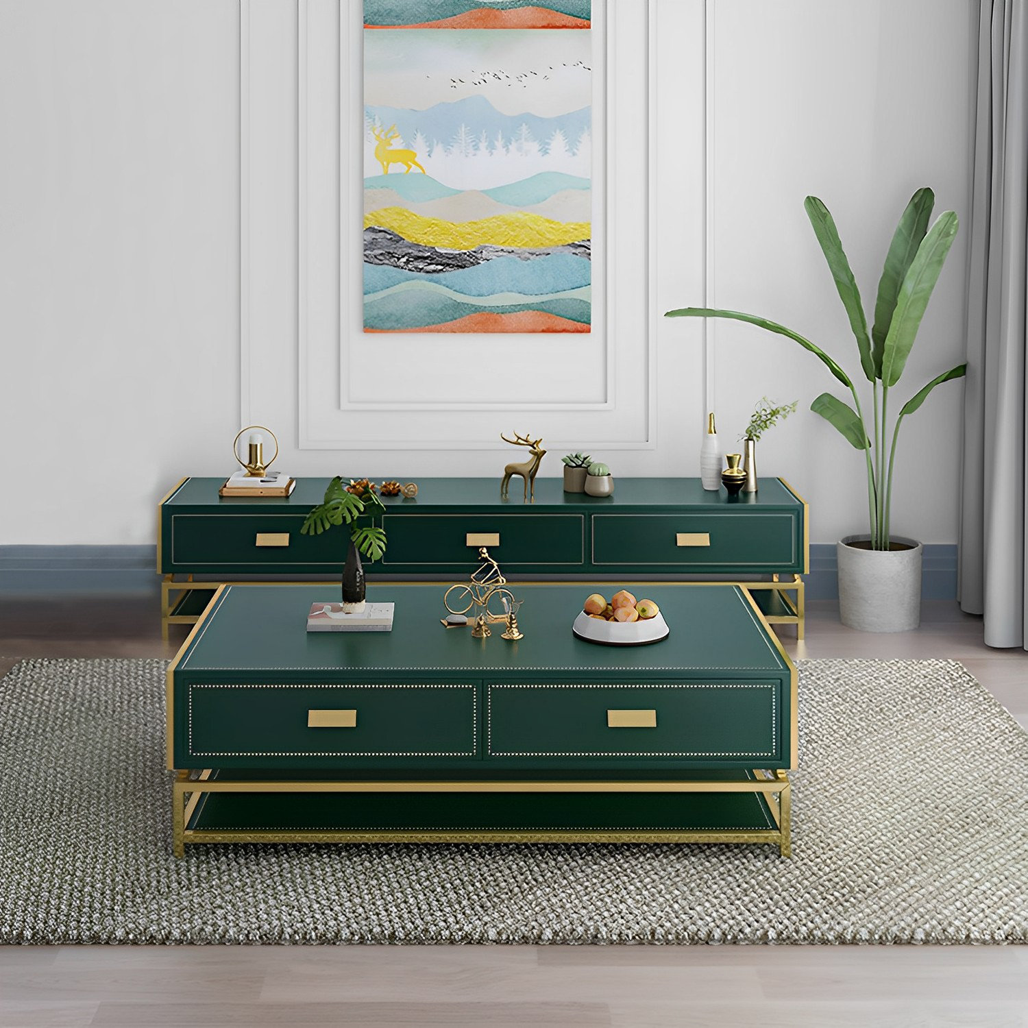 GOLDEN ZOOS Modern Light Luxury TV Coffee Table Combination