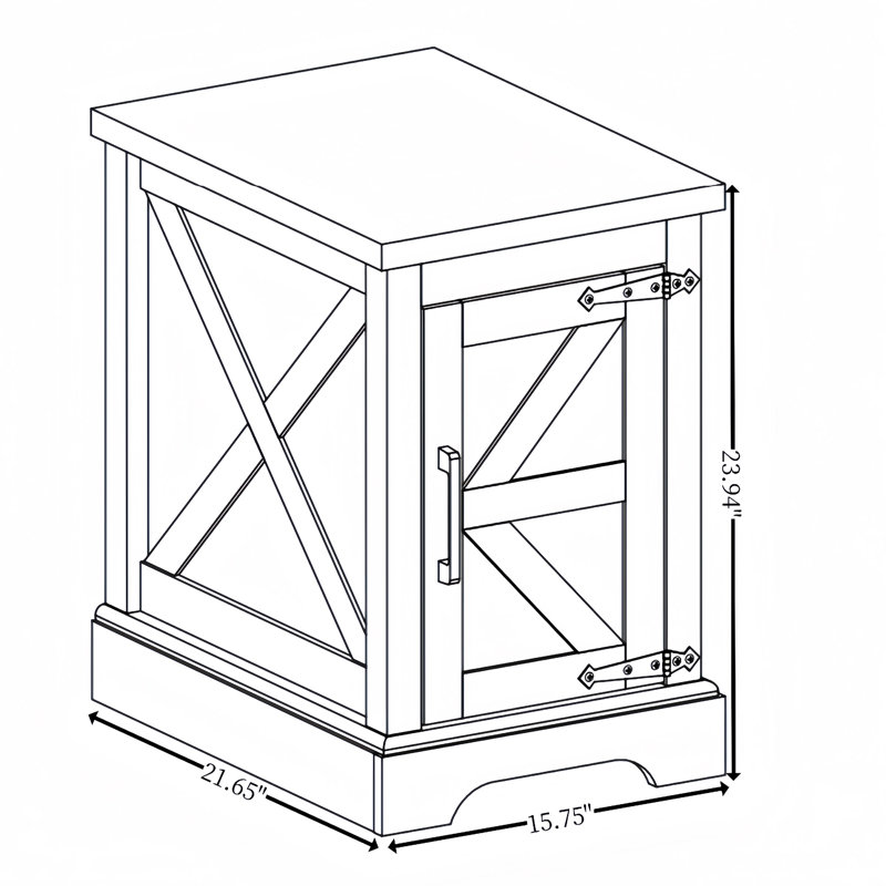 Sophiea Farmhouse End Table With Barn Door And Adjustable Storage Shelf, Rustic Sofa Side Table, Nightstand, White