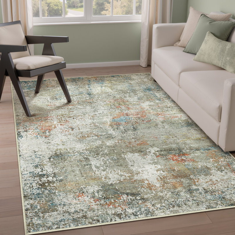 Sarah Modern Abstract Machine Washable Area Rug with Non-Slip Backing, Rectangle 4' x 6'