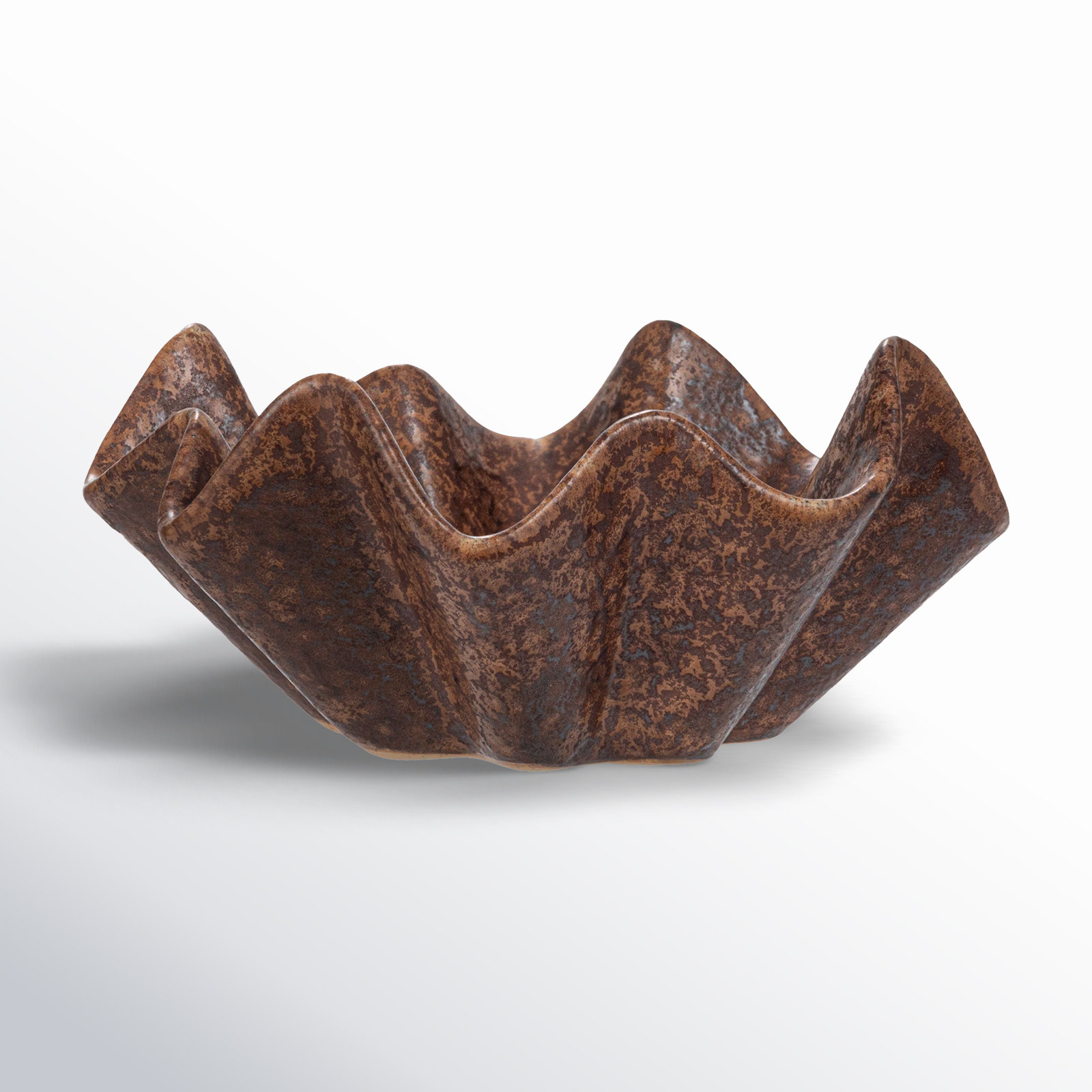 Arboles Round Stoneware Ruffled Bowl With Reactive Glaze