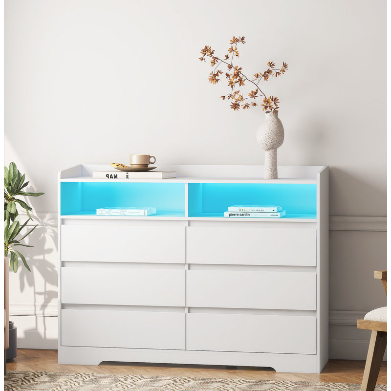 Console Kebria de 51,29 po, armoire d'appoint blanche à DEL, commode blanche