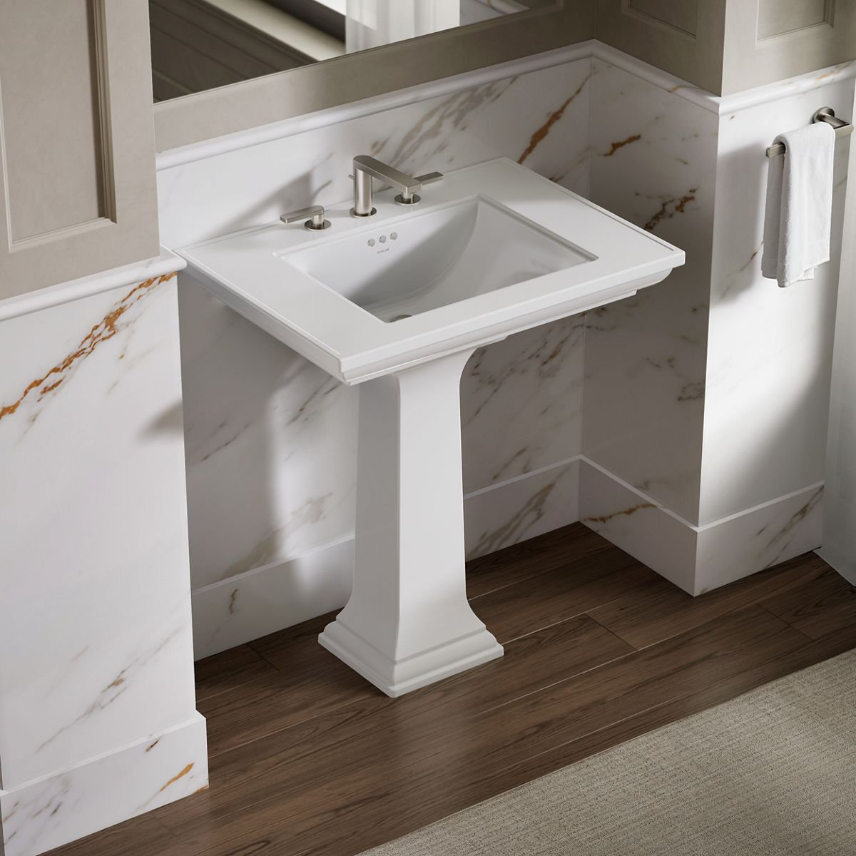 Memoirs Stately Pedestal Bathroom Sink, White, 8" Centers, 34.75" H x 22.19" W x 30.69" L