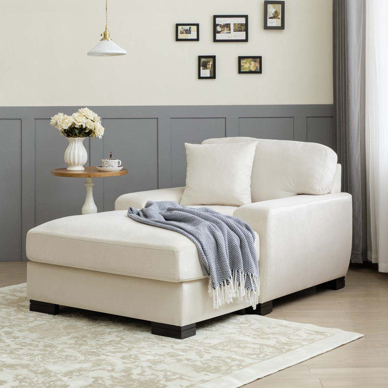 Très grand canapé-lit moderne avec coussin Mid-Century, Velours crème, 29.9" H x 39.8" W x 59.8" D