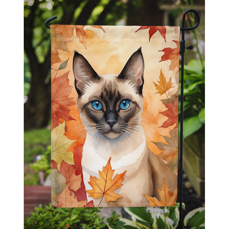 Chat en feuilles d'automne drapeau de jardin, Siamois