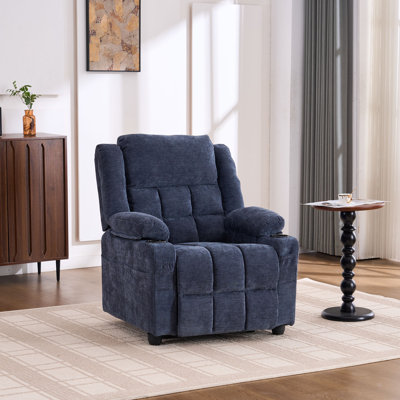 Fauteuil inclinable électrique avec deux porte-gobelets, poche de rangement latérale, revêtement en chenille douce, fauteuil de cinéma électrique réglable pour salon et chambre, bleu