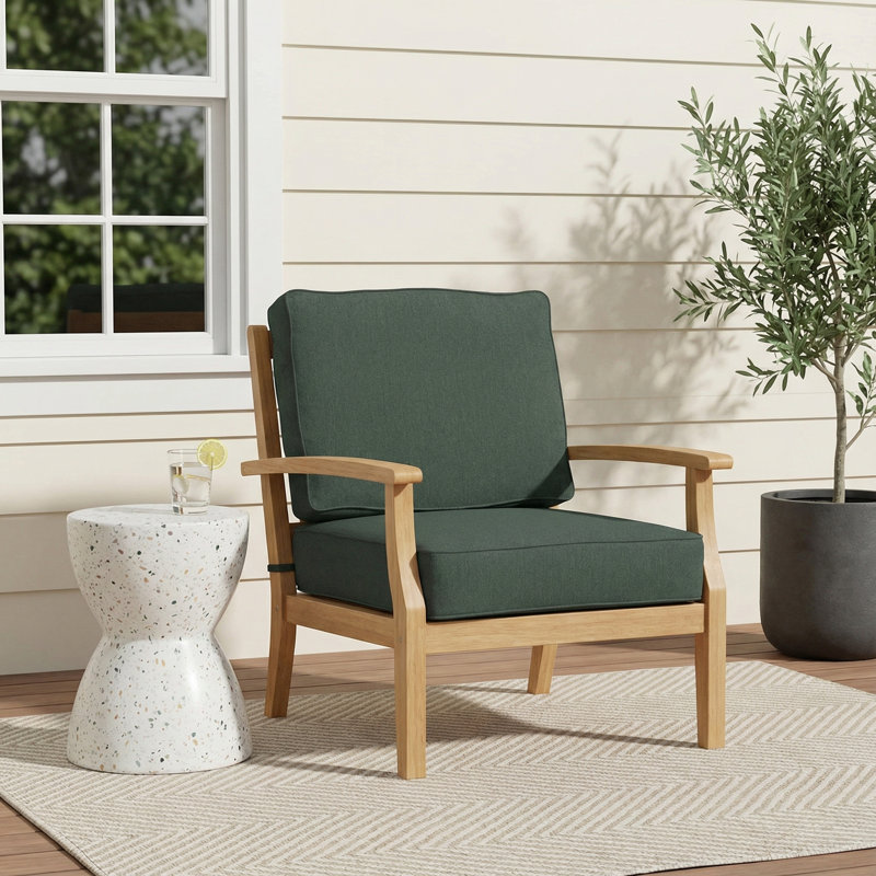 Davana Indoor/Outdoor Sunbrella Seat/Back Cushion, Dark Green, 23.5" W x 23" D