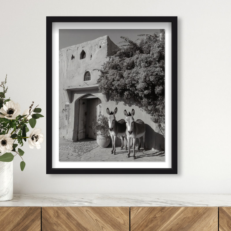 Morning Wait BW Shadowbox Animals Print by Oliver Gal, Black Frame, 16 x 20, 46.5"H x 37.5"W, Black Shadowbox