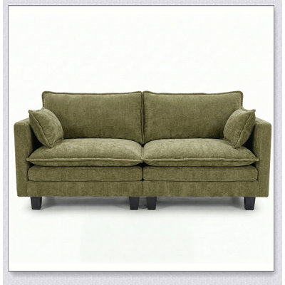 Modern Chenille Loveseat Sofa, 2-Seat Compact Couch with Dual USB Charging Ports and Side Pockets, Perfect for Small Spaces