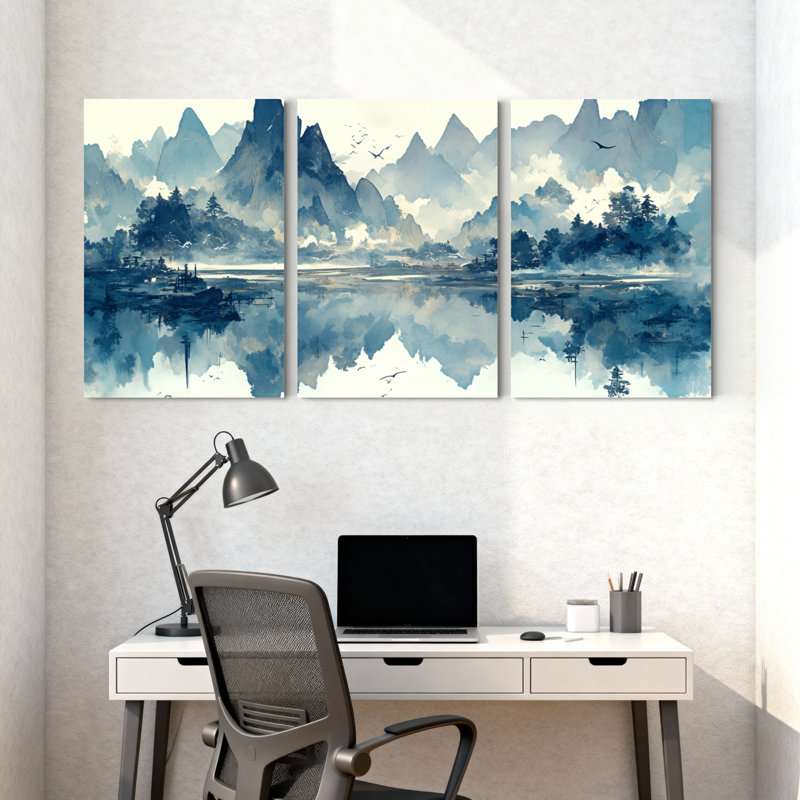 «Landscape & Nature Mountain Lake Reflection Landscape», ensemble de 3 impressions sur toile, H 30 po x l 60 po