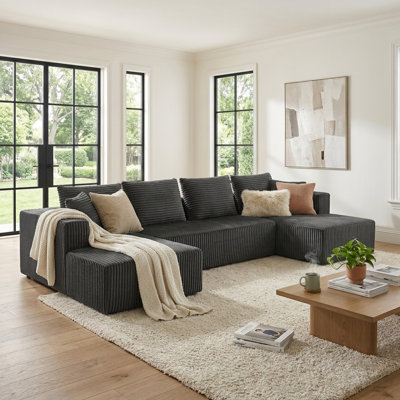 Canapé modulaire surdimensionné 132,1 po avec méridienne double et revêtement en velours côtelé