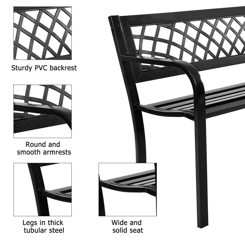 2 Seater Patio Garden Bench Outdoor Elegent Loveseat W/ Ergonomic Backrest