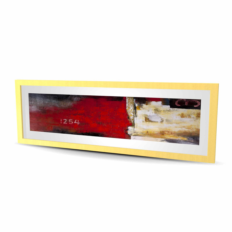 Art industriel abstrait avec chiffres - reproduction encadrée noire, Doré